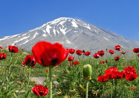 Vue du mont Damavand au printemps