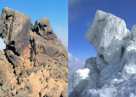 Summer and winter view of Alvand peak
